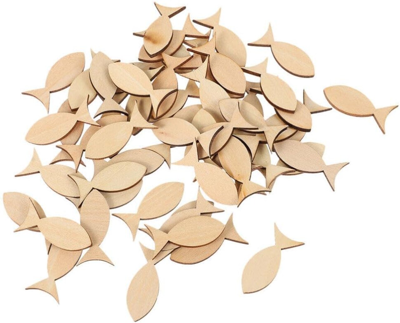 Wooden Crafts Wood Fish Cutout 50pcs Unfinished Wooden Shapes Mini Fish Shaped Slices Pieces DIY Embellishment for Summer Ocean Nautical Decoration Wooden Animals
